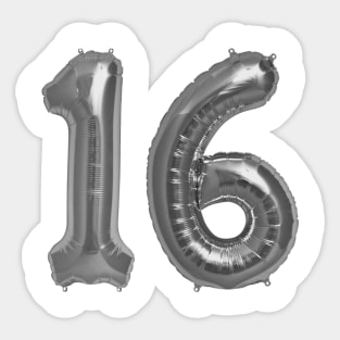 Silver 16th Birthday Metallic Helium Balloons Numbers Sticker